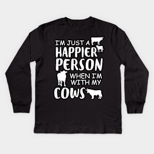 Happier With My Cows Kids Long Sleeve T-Shirt